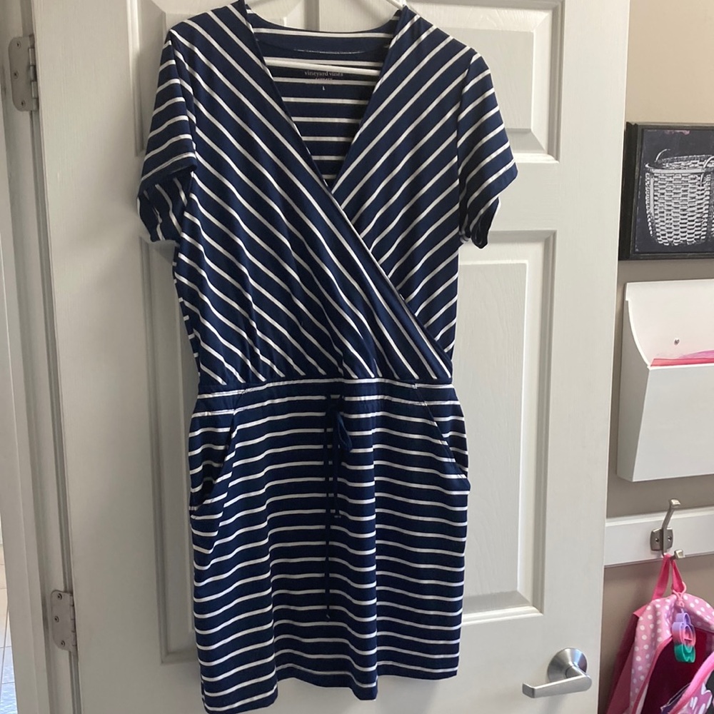Vineyard Vines Navy and White Striped Wrap Dress